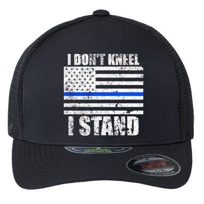 I Dont Kneel I Stand USA Blue Line Flag Flexfit Unipanel Trucker Cap