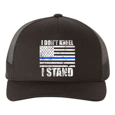 I Dont Kneel I Stand USA Blue Line Flag Yupoong Adult 5-Panel Trucker Hat