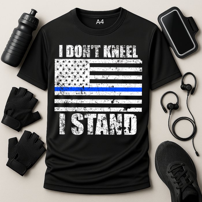 I Dont Kneel I Stand USA Blue Line Flag Cooling Performance Crew T-Shirt
