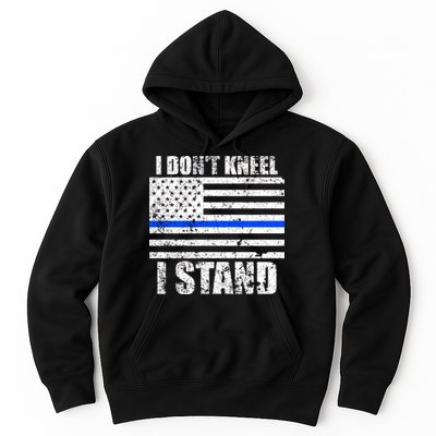 I Dont Kneel I Stand USA Blue Line Flag Hoodie