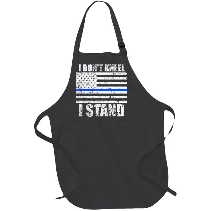 I Dont Kneel I Stand USA Blue Line Flag Full-Length Apron With Pockets