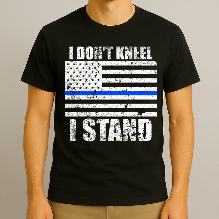 I Dont Kneel I Stand USA Blue Line Flag T-Shirt
