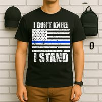 I Dont Kneel I Stand USA Blue Line Flag T-Shirt