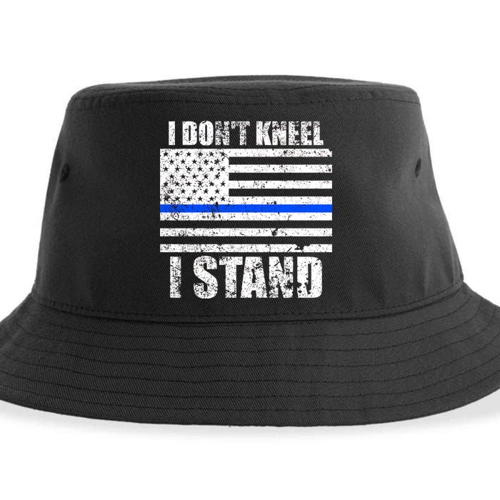 I Dont Kneel I Stand USA Blue Line Flag Sustainable Bucket Hat