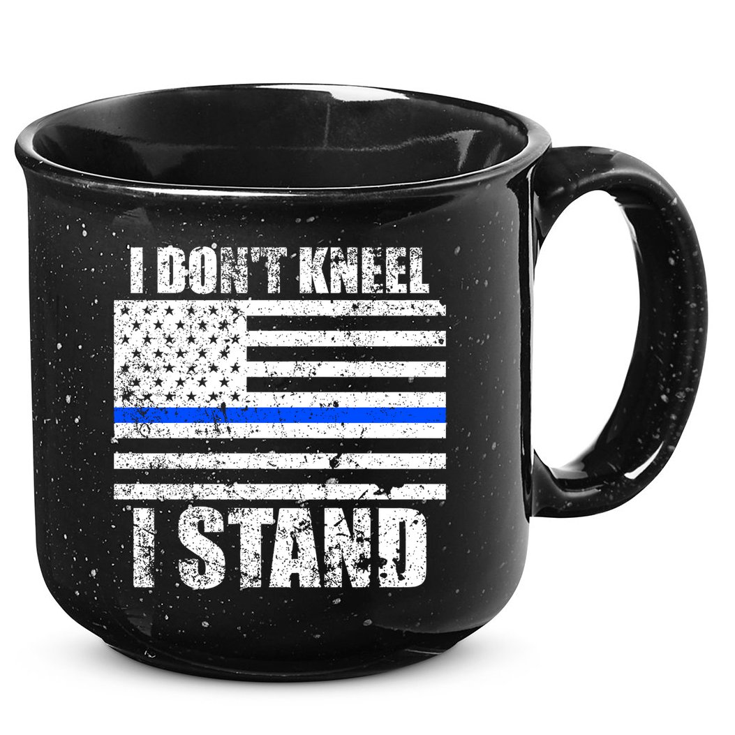I Dont Kneel I Stand USA Blue Line Flag 15oz Campfire Ceramic Mug