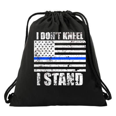 I Dont Kneel I Stand USA Blue Line Flag Drawstring Bag