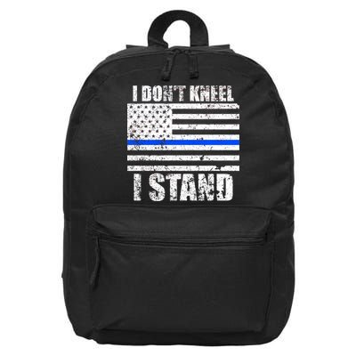 I Dont Kneel I Stand USA Blue Line Flag 16 in Basic Backpack