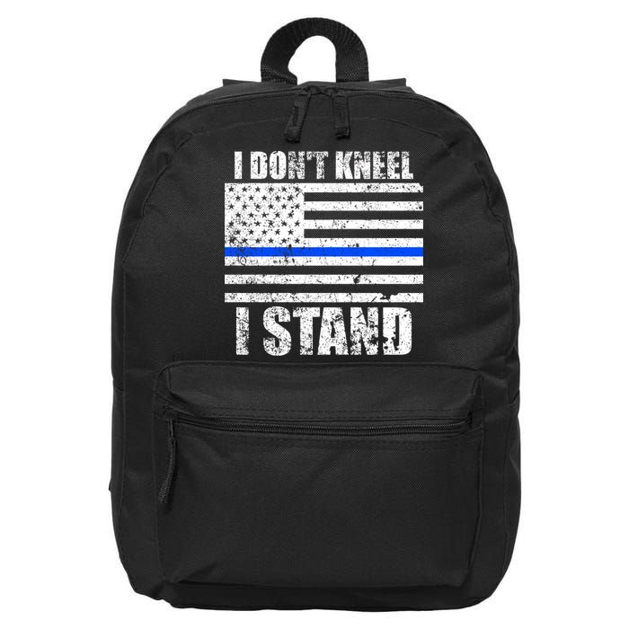 I Dont Kneel I Stand USA Blue Line Flag 16 in Basic Backpack