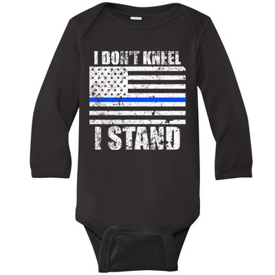 I Dont Kneel I Stand USA Blue Line Flag Baby Long Sleeve Bodysuit