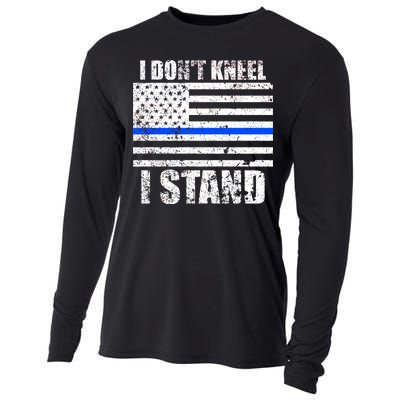 I Dont Kneel I Stand USA Blue Line Flag Cooling Performance Long Sleeve Crew