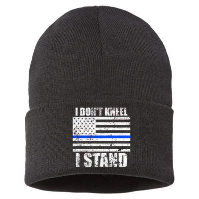 I Dont Kneel I Stand USA Blue Line Flag Sustainable Knit Beanie