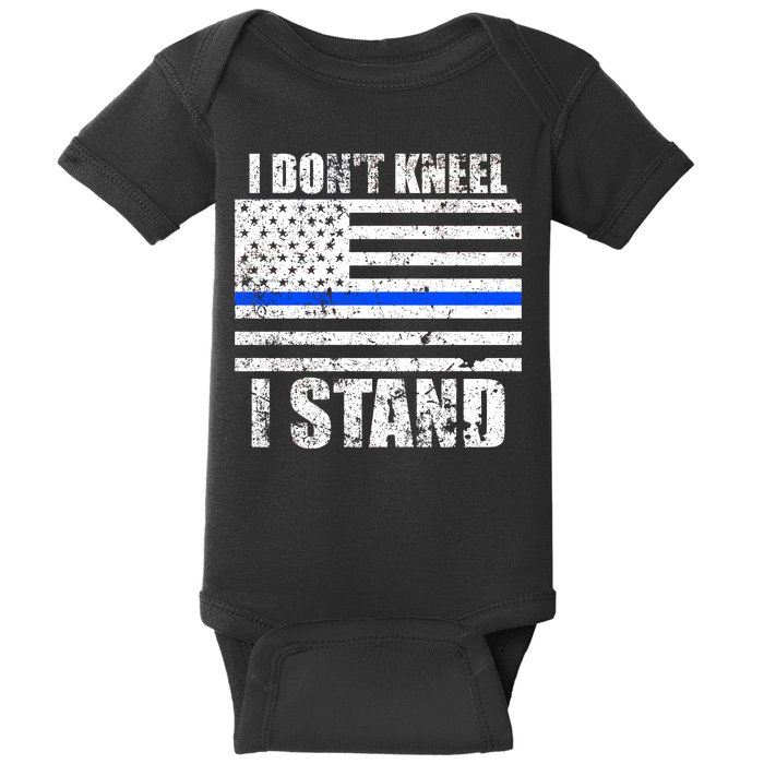 I Dont Kneel I Stand USA Blue Line Flag Baby Bodysuit