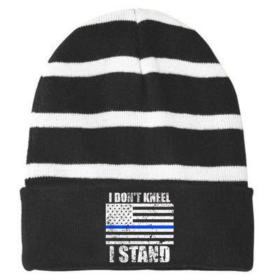 I Dont Kneel I Stand USA Blue Line Flag Striped Beanie with Solid Band