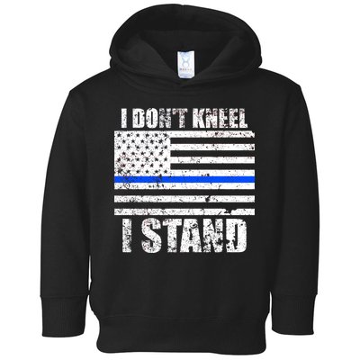 I Dont Kneel I Stand USA Blue Line Flag Toddler Hoodie