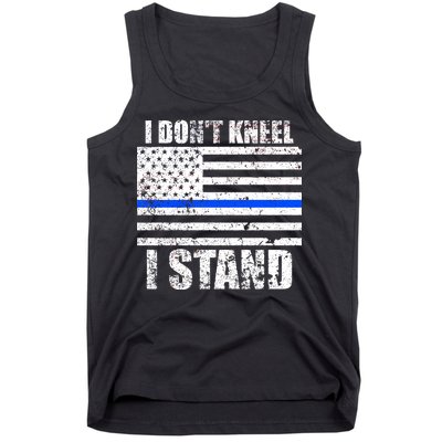 I Dont Kneel I Stand USA Blue Line Flag Tank Top