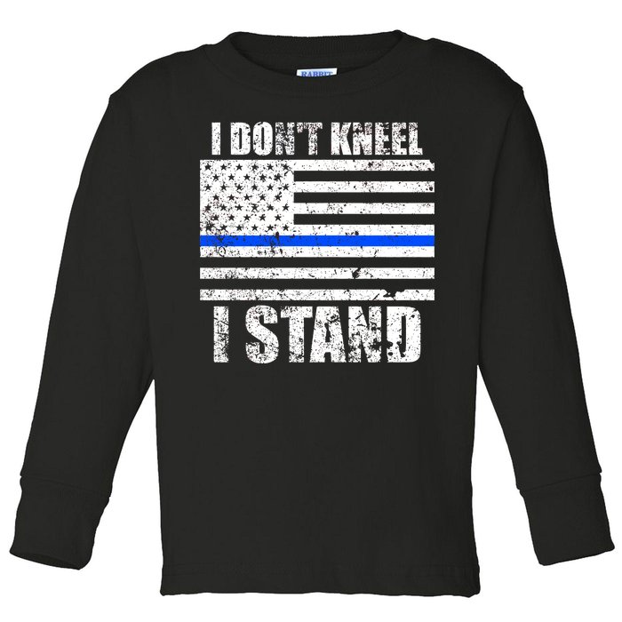 I Dont Kneel I Stand USA Blue Line Flag Toddler Long Sleeve Shirt