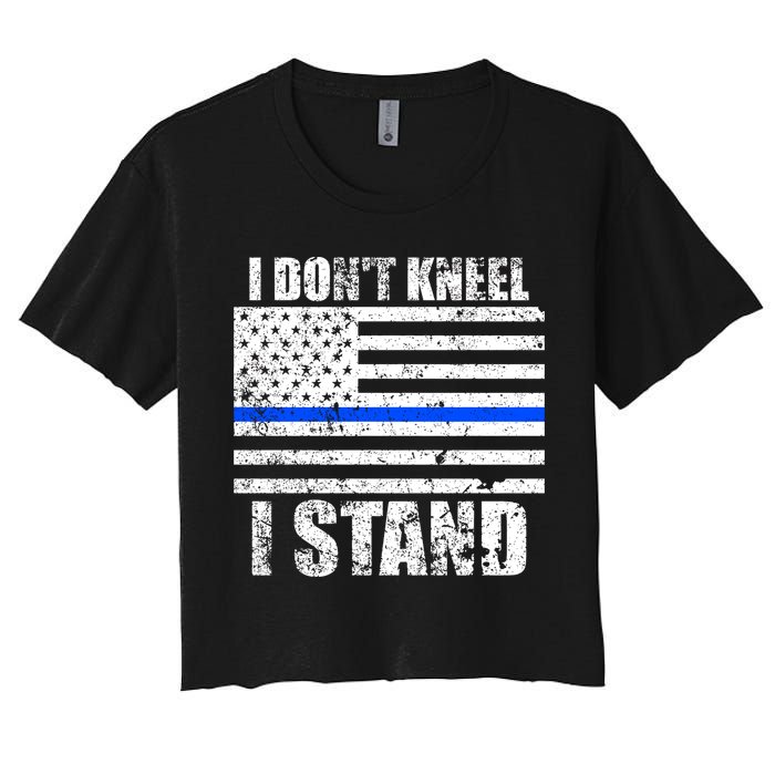 I Dont Kneel I Stand USA Blue Line Flag Women's Crop Top Tee