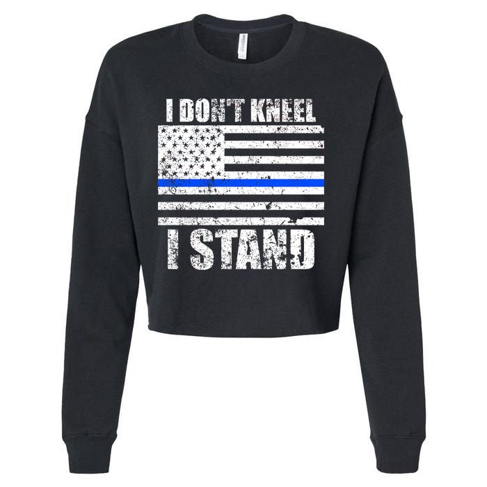 I Dont Kneel I Stand USA Blue Line Flag Cropped Pullover Crew