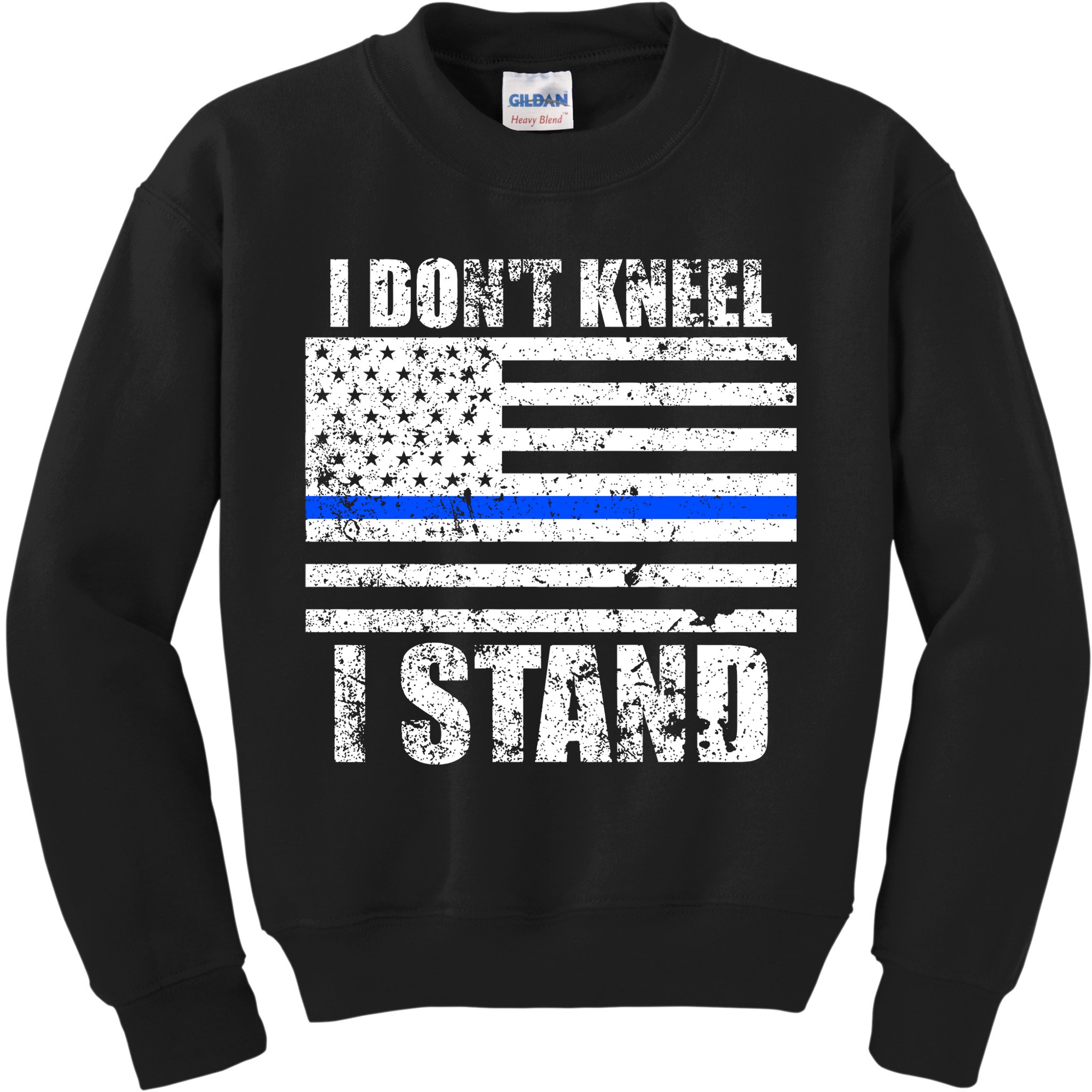 I Dont Kneel I Stand USA Blue Line Flag Kids Sweatshirt