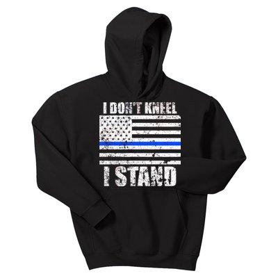 I Dont Kneel I Stand USA Blue Line Flag Kids Hoodie