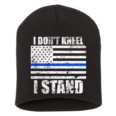 I Dont Kneel I Stand USA Blue Line Flag Short Acrylic Beanie