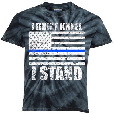 I Dont Kneel I Stand USA Blue Line Flag Kids Tie-Dye T-Shirt