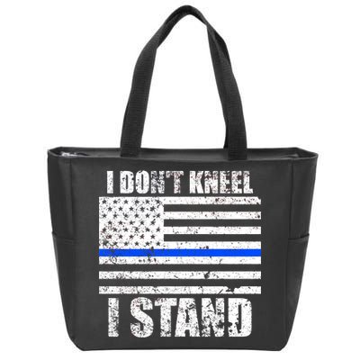 I Dont Kneel I Stand USA Blue Line Flag Zip Tote Bag