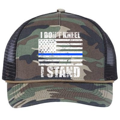 I Dont Kneel I Stand USA Blue Line Flag Retro Rope Trucker Hat Cap