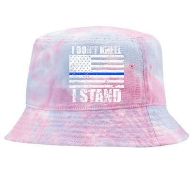 I Dont Kneel I Stand USA Blue Line Flag Tie-Dyed Bucket Hat