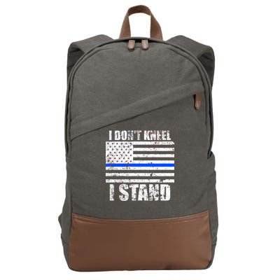 I Dont Kneel I Stand USA Blue Line Flag Cotton Canvas Backpack