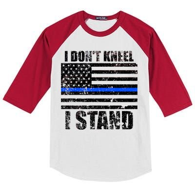 I Dont Kneel I Stand USA Blue Line Flag Kids Colorblock Raglan Jersey