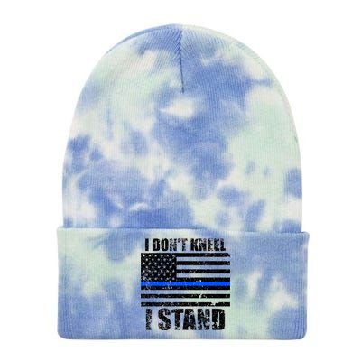 I Dont Kneel I Stand USA Blue Line Flag Tie Dye 12in Knit Beanie