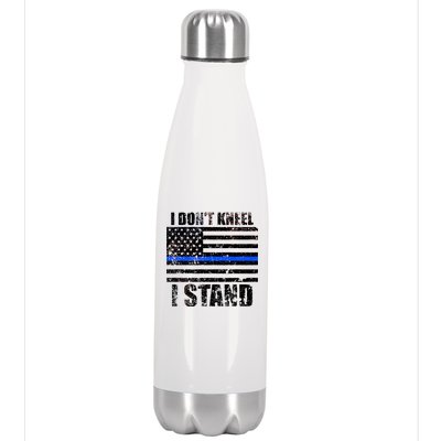 I Dont Kneel I Stand USA Blue Line Flag Stainless Steel Insulated Water Bottle