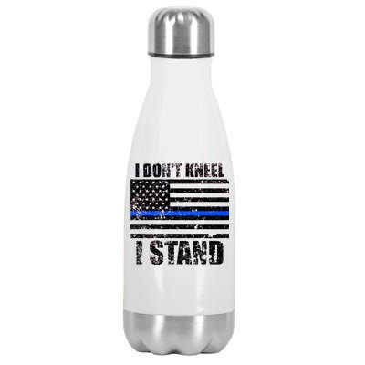 I Dont Kneel I Stand USA Blue Line Flag Stainless Steel Insulated Water Bottle