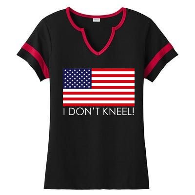 I Don't Kneel USA Flag Ladies Halftime Notch Neck Tee