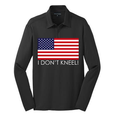 I Don't Kneel USA Flag Silk Touch Performance Long Sleeve Polo