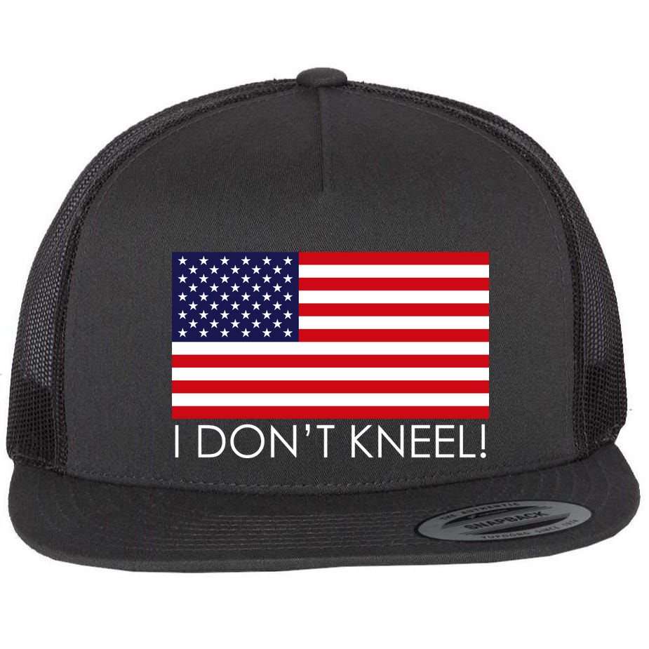 I Don't Kneel USA Flag Flat Bill Trucker Hat