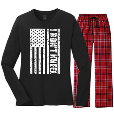 I Dont Kneel Vintage USA Flag Women's Long Sleeve Flannel Pajama Set 