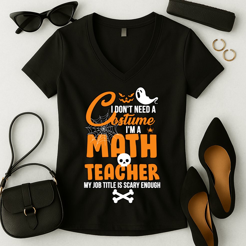 I Don't Need A Costume I'm A Math Teacher Women's V-Neck T-Shirt