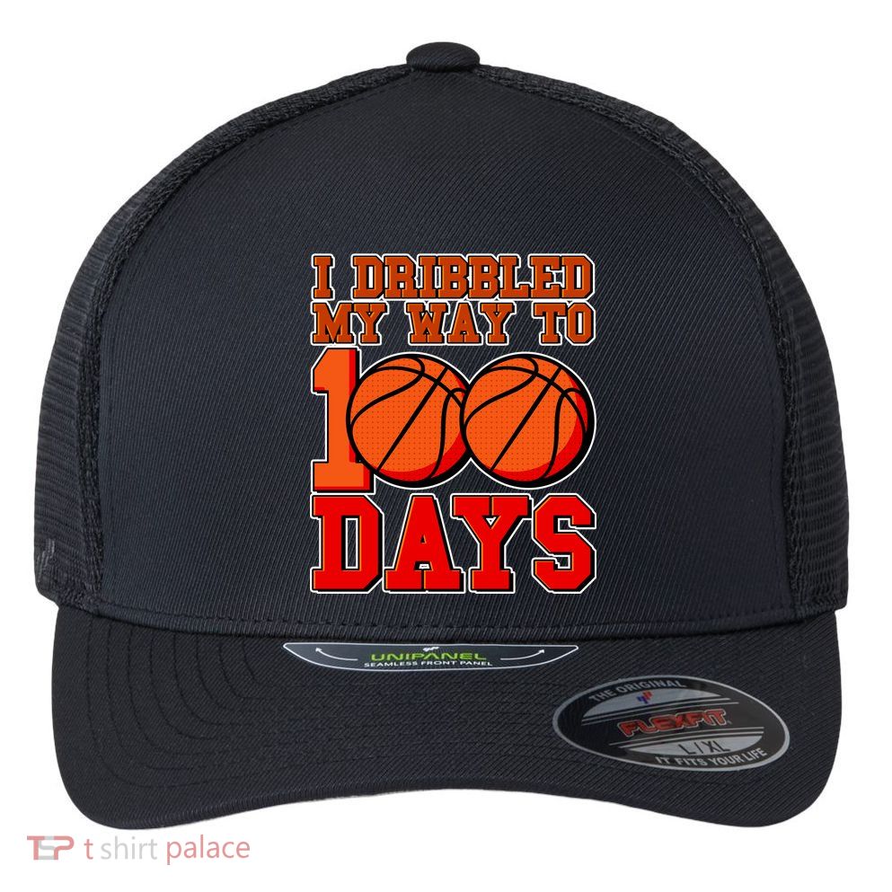I Dribbled My Way To 100 Days Basketball Flexfit Unipanel Trucker Cap