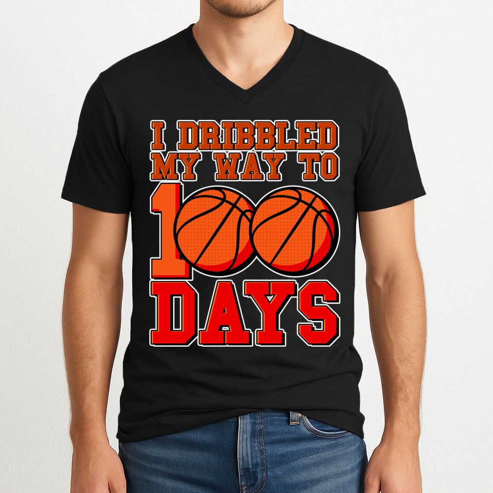 I Dribbled My Way To 100 Days Basketball V-Neck T-Shirt