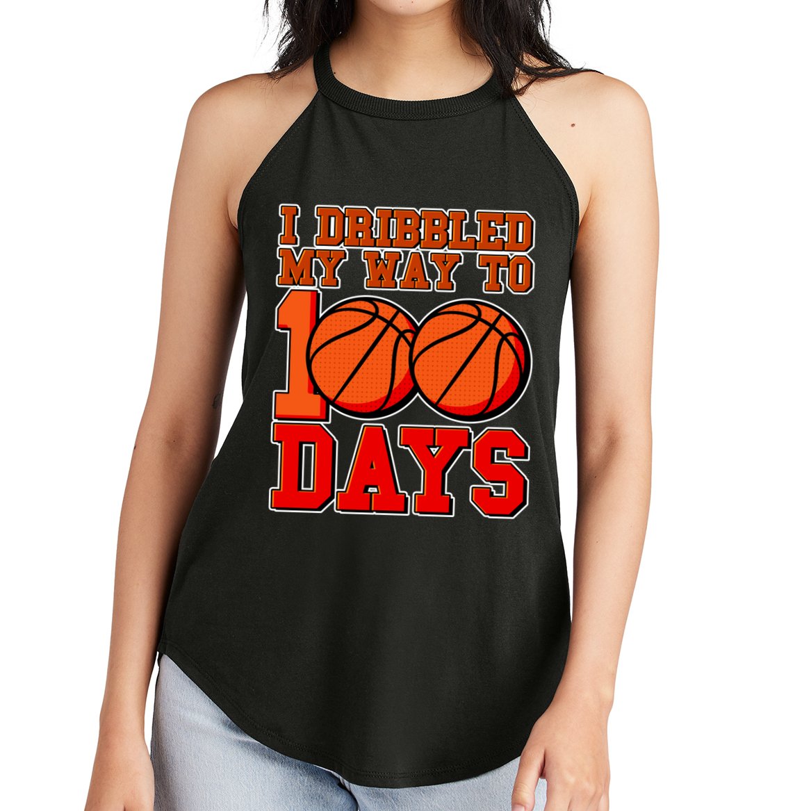 I Dribbled My Way To 100 Days Basketball Women's Perfect Tri Rocker Tank