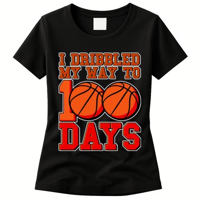 I Dribbled My Way To 100 Days Basketball Womens T-Shirt