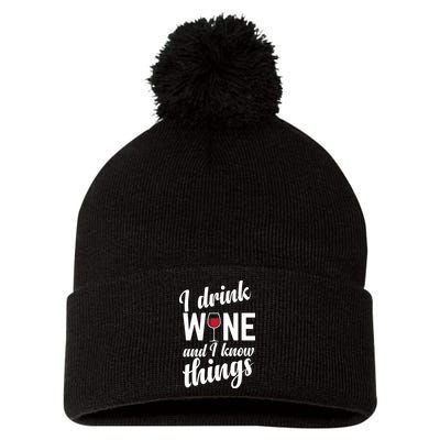 I Drink Wine And I Know Things Pom Pom 12in Knit Beanie