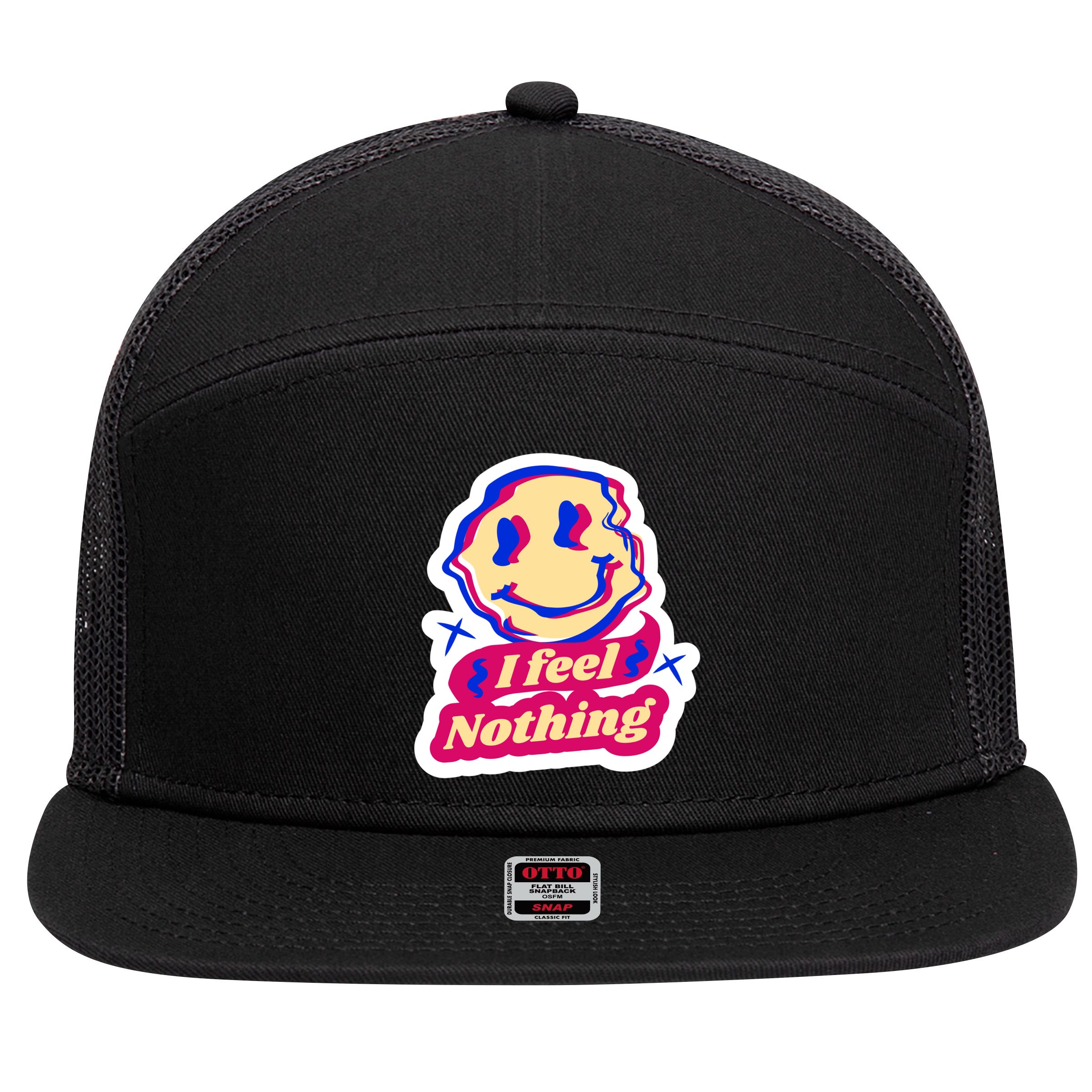 I Feel Nothing Smiley Face 7 Panel Mesh Trucker Snapback Hat