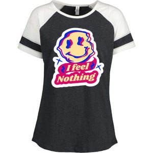 I Feel Nothing Smiley Face Enza Ladies Jersey Colorblock Tee