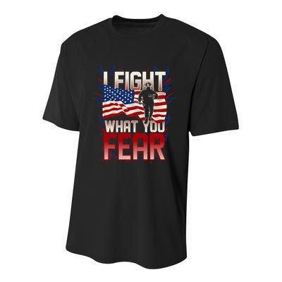 I Fight What You Fear Firefighter Youth Performance Sprint T-Shirt