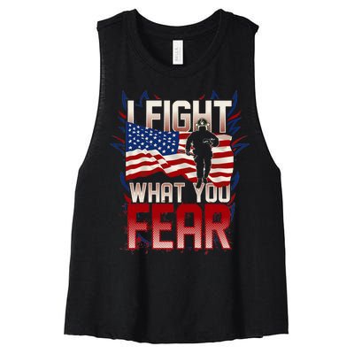 I Fight What You Fear Firefighter Women's Racerback Cropped Tank