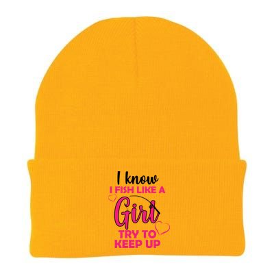 I Fish Like A Girl Try To Keep Up Knit Cap Winter Beanie