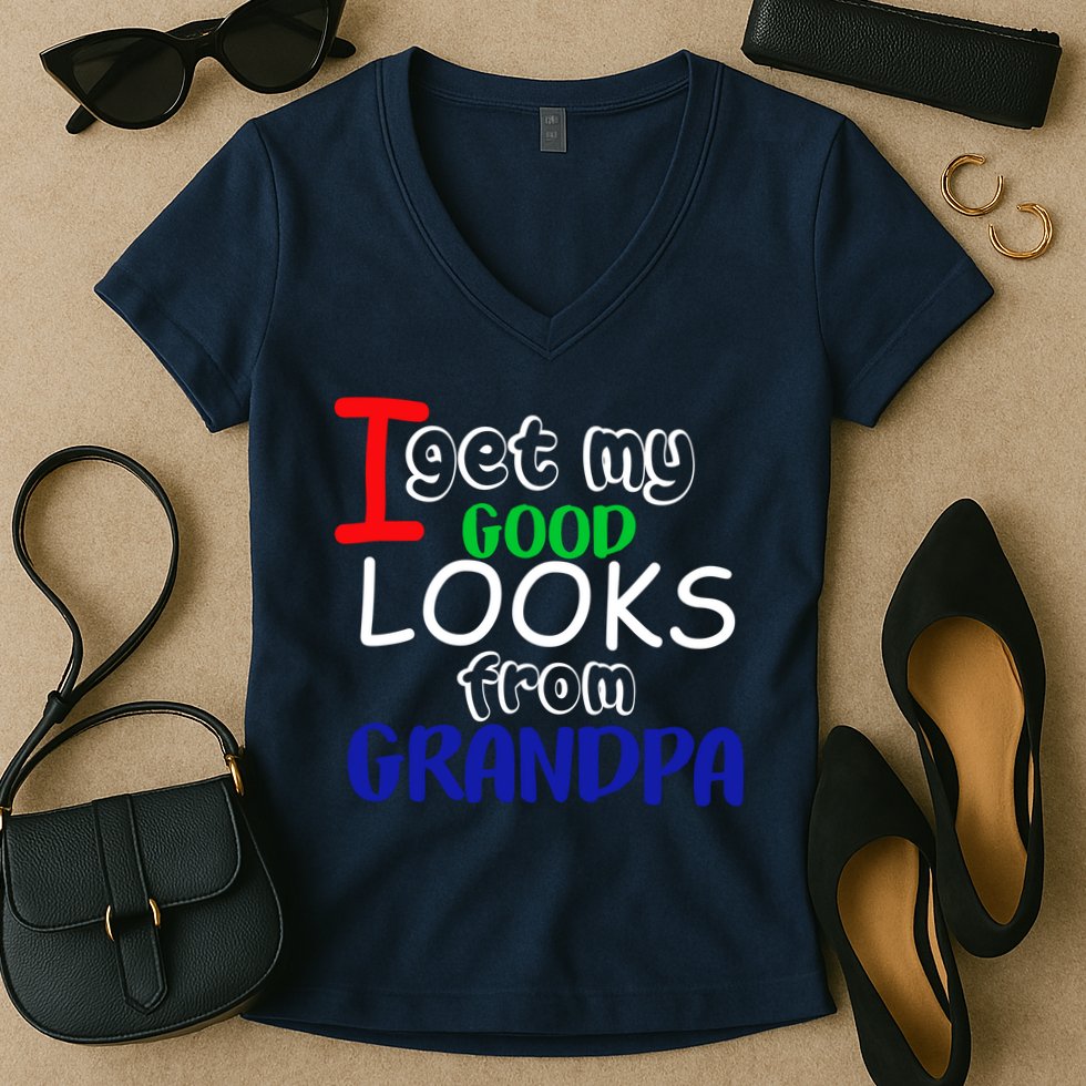 I Get My Looks From Grandpa Women's V-Neck T-Shirt